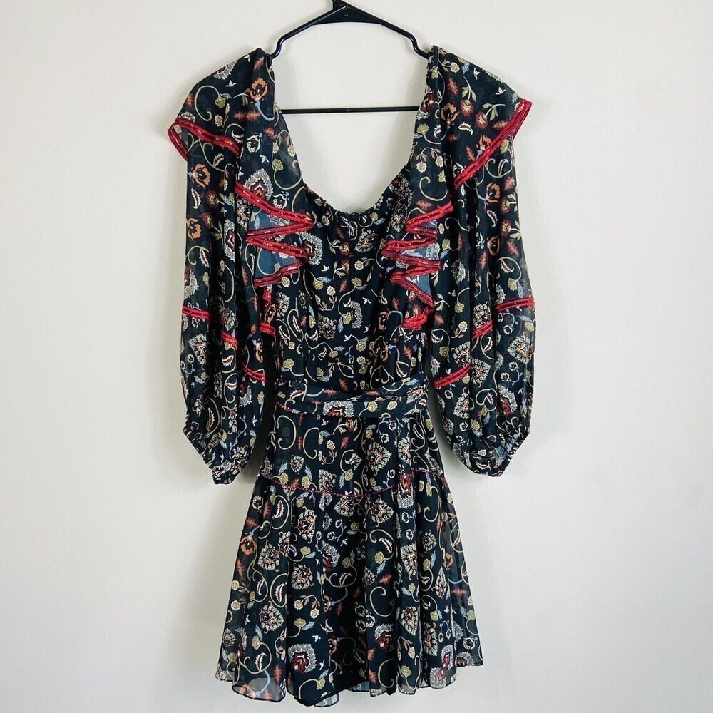 Sachin & Babi dress women sz L Embroidered ruffle balloon sleeve spanish boho - Picture 8 of 9